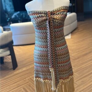 Chic Strapless Multicolor Dress with Fringe